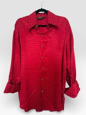 Vintage Monzini Collection Red Jacquard Checker Shirt Made in USA Men’s Large